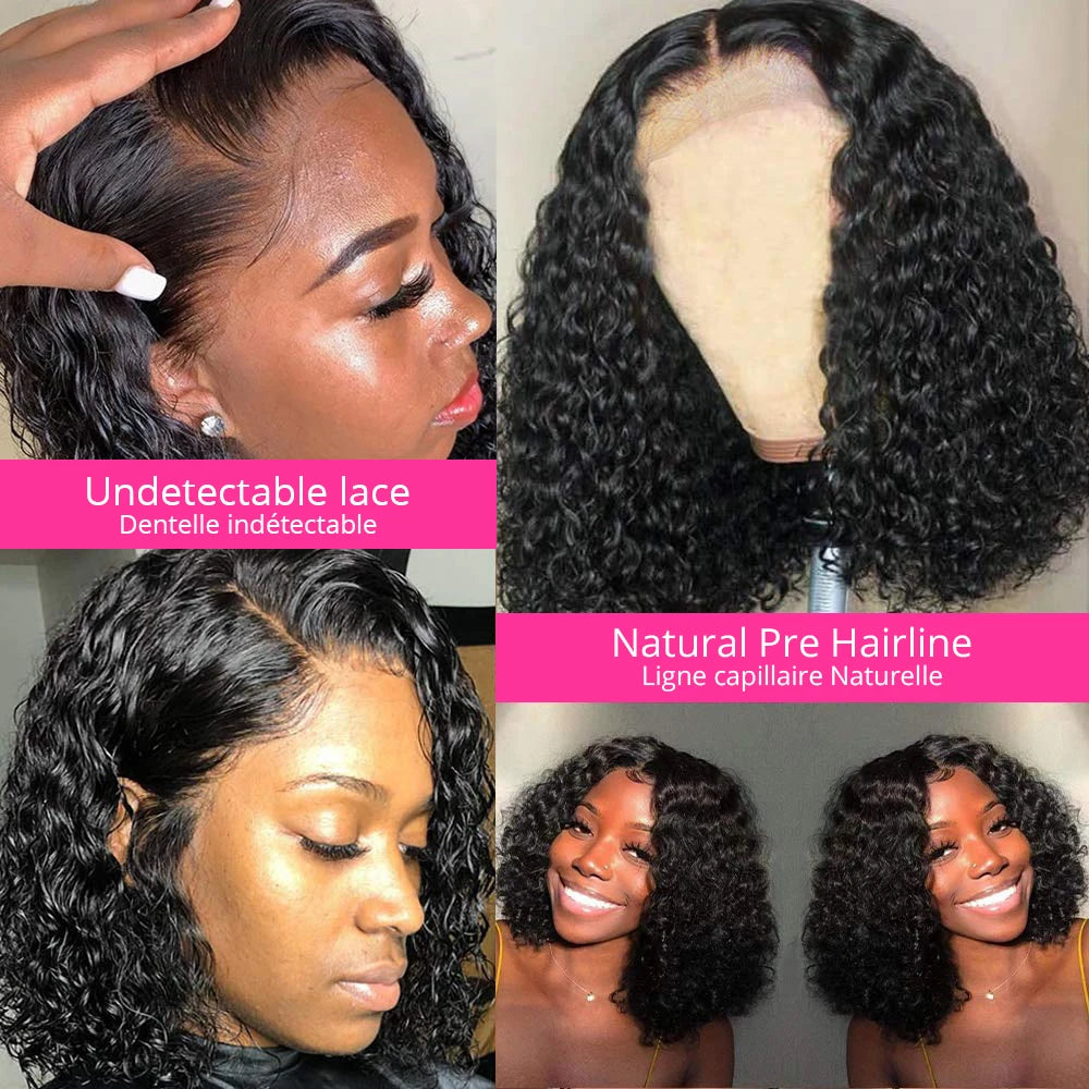 13x4 Deep Wave Curly Bob Wig Human Hair Transparent Lace Frontal Wigs Glueless Water Wave Lace Wig Perruques Cheveux Humains