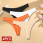 4PCS/Set Women Cotton Panties Seamless Low Rise Thongs V-Waist Solid Color Breathable Underwear Female Soft Lingerie Intimates