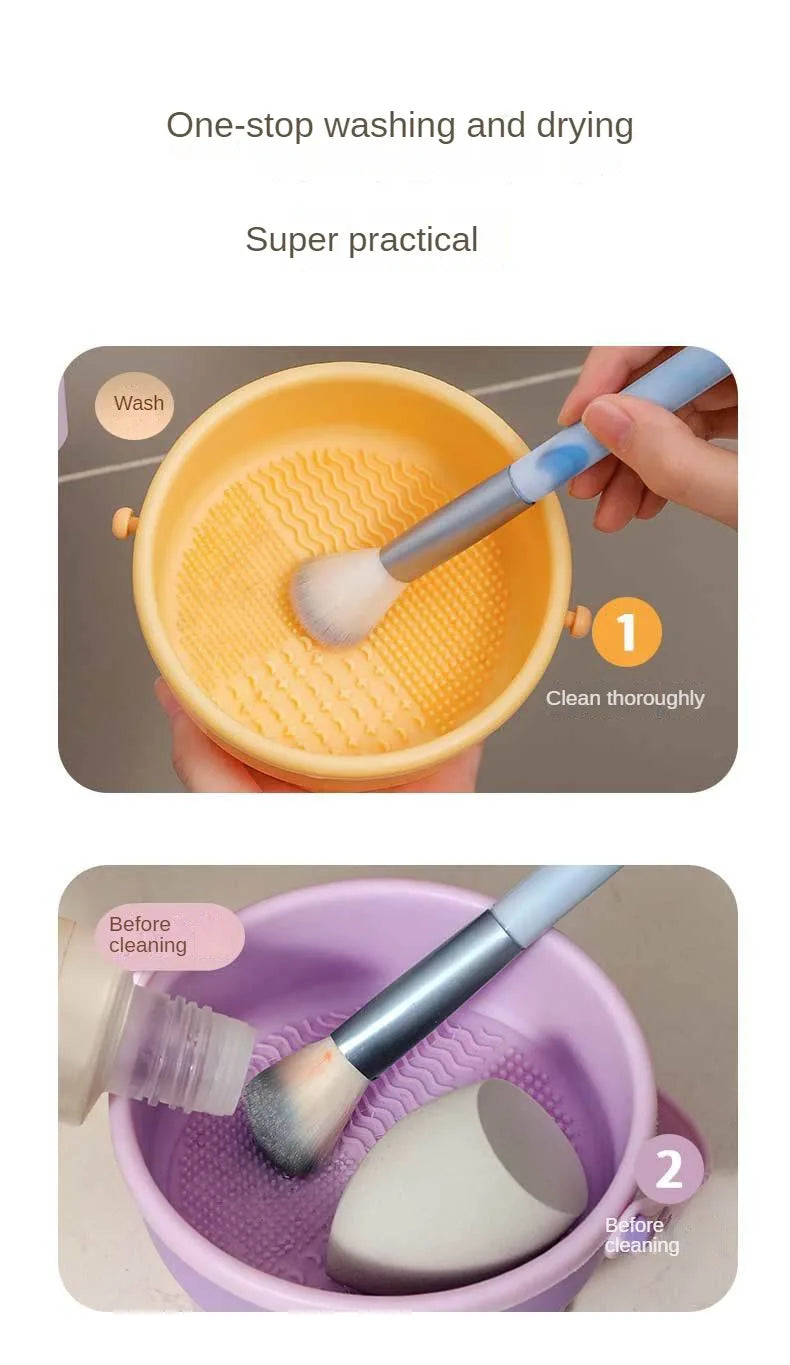 Makeup Brush Cleaning Bowl Beauty Egg Cleaning Tool Storage Set Brush Powder Puff Dry Cleaning Silicone Drying Shelf