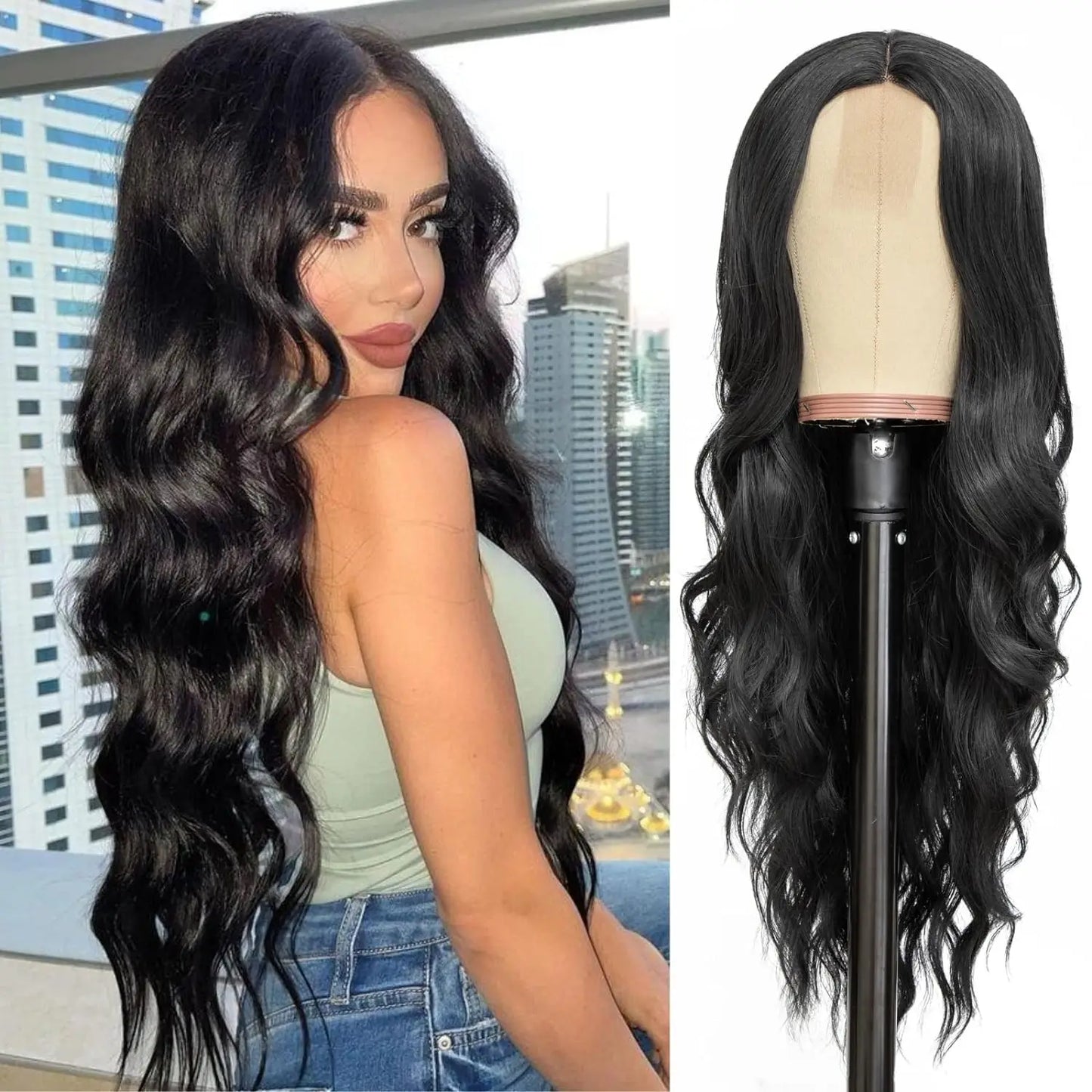 Synthetic Long Lace Ombre Blonde Wavy Wig for Women 26 Inch Middle Part Curly Natural Looking Heat Resistant Fiber for Daily