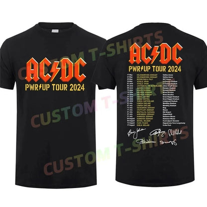 2024 Men T Shirt Casual AC Pwr Up World Tour 2024 DC Signature Rock Band T-shirt Graphic Summer Short Sleeves 100% Cotton S-3XL