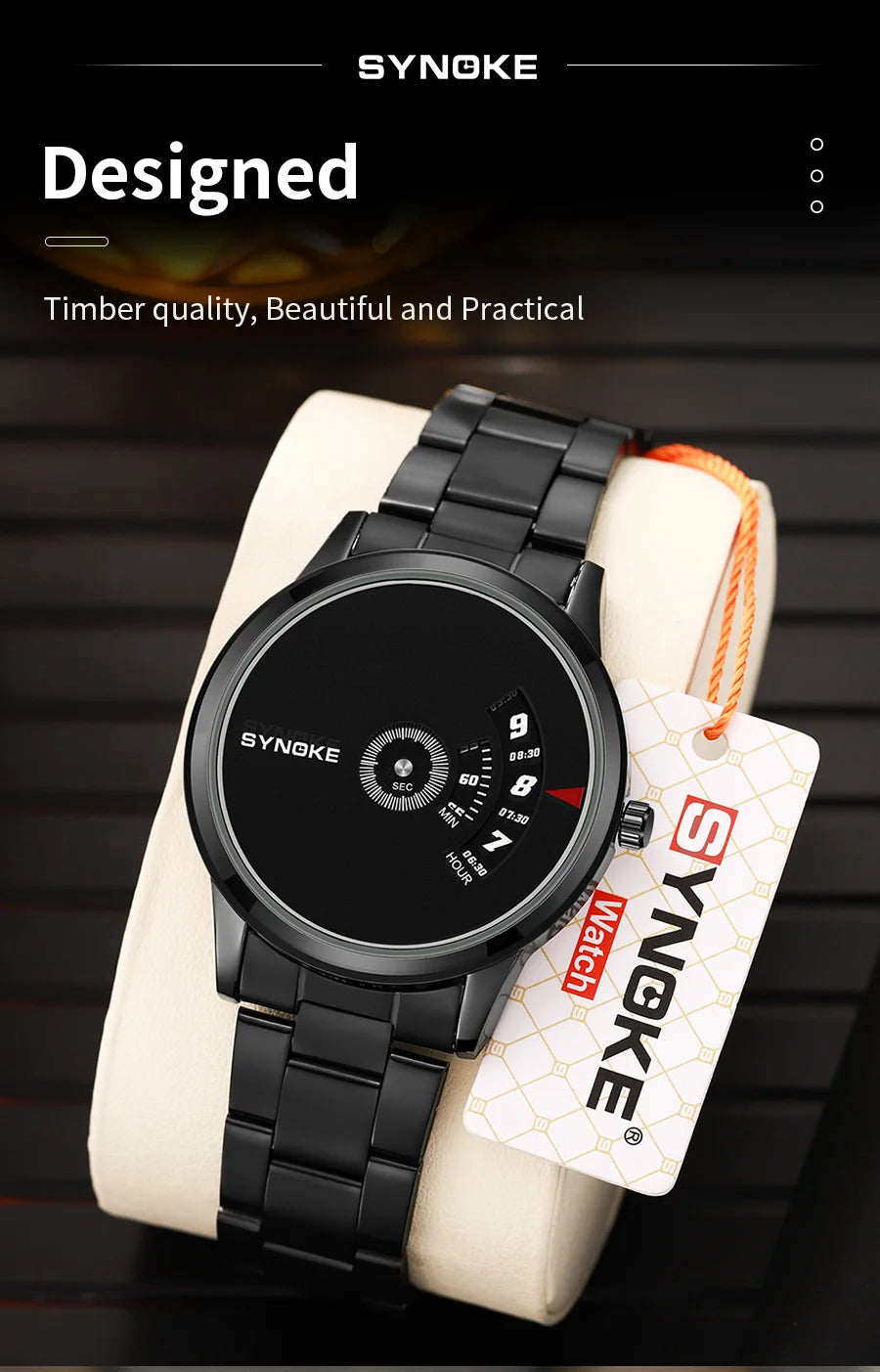 SYNOKE Quartz Watch Men Fashion Sports Waterproof Quartz Watch Student Steel Band Creative Calendar Dial Business