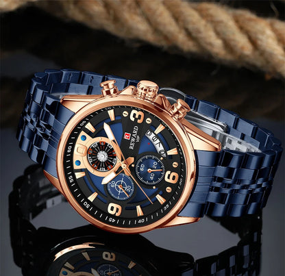 REWARD New Mens Watches Stainless Steel Luxury Waterproof Chronograph Luminous Wrist Watch Fashion Men Sports Quartz Watch