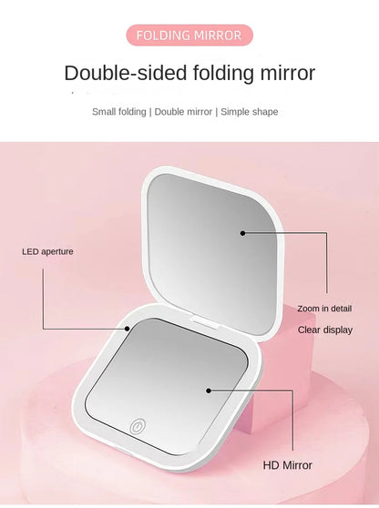 Mini Portable Folding Makeup Mirror Led Lights Magnifying Compact Pocket Travel Aesthetic Vanity Mirrors Make Up Tools