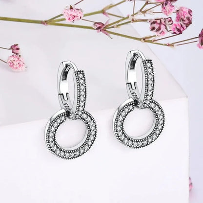 2024 New Sterling Silver S925 Zircon Round Hoop Personality Anti-Lnset Earrings Simple Fine Jewelry For Women Girls Party Gifts