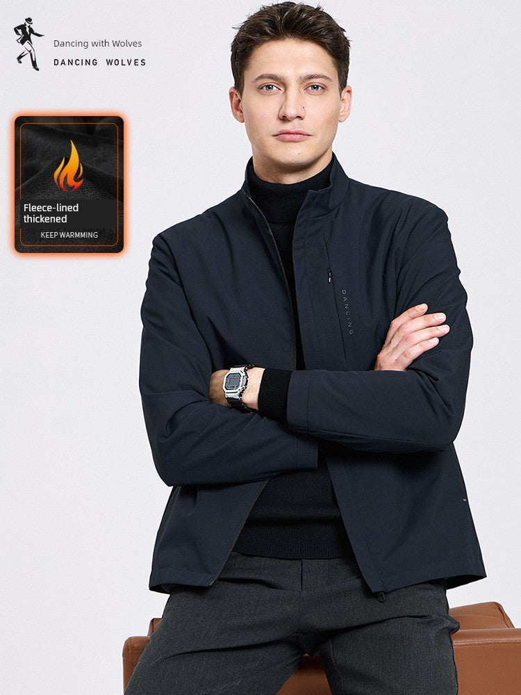 Dance with Wolf Stand Collar Jacket Men 2025 Spring New Arrival Work Clothing Administrative Business All-Match Easy to Handle Outwear Men