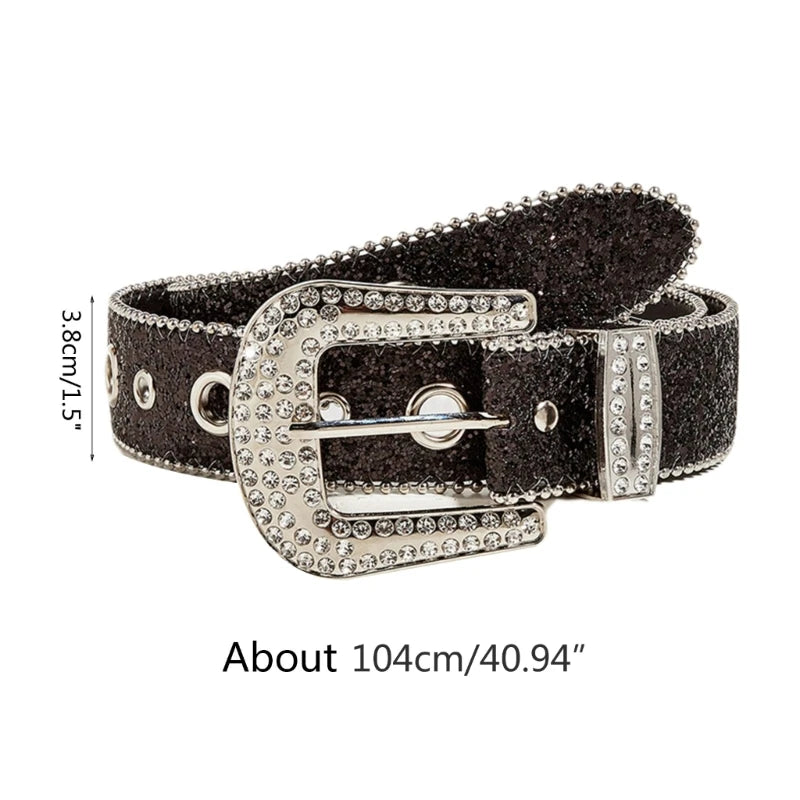 M2EA Goth for rhinestone Belts Women PU Leather Strap for rhinestone Belts Western Cowboy Y2K Girls Fashion Belt for Jeans Men