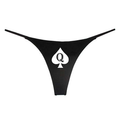 Q Spades Print Sexy Women Underwear Double Layer Thin Strap Thong for Women Sports GYM Seamless Ladies Girl Panties Gift for Her