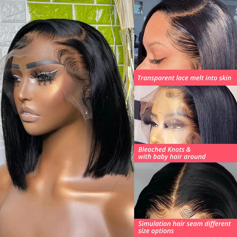 BOB Lace Front Wig Human Hair Straight 180% Full Density 13x4 HD Transparent Lace Frontal Wigs bob hair lace front wig For Women