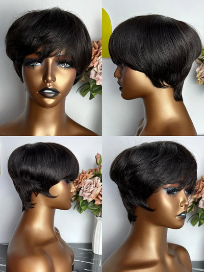 Human Hair Wigs Short Pixie Cut Wig Human Hair For Black Women Machine Made Wigs With Bangs Pixi Wig Perruque Cheveux Humain