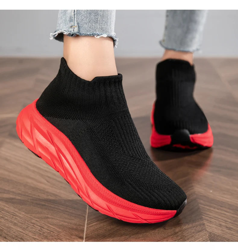 Men's Casual Sneakers Breathable Mesh Socks Shoes Fashion Sport Running Shoes Ankle Boots Slip-on Tennis Loafers For Women