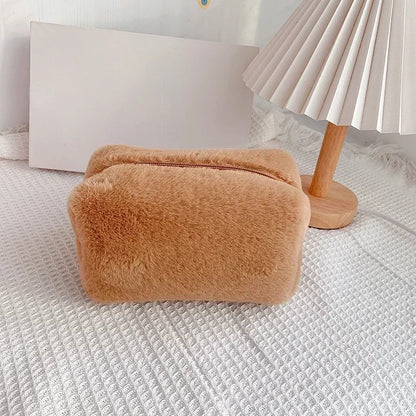 Cute Plush Makeup Bag for Women Zipper Large Solid Color Cosmetic Bag Travel Make Up Toiletry Bag Washing Pouch Plush Pen Pouch