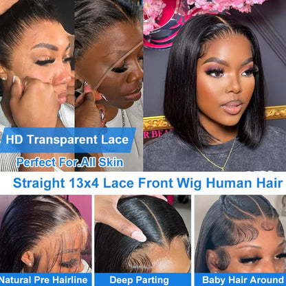 Wear Go Glueless Bob Wig Lace Front Human Hair Wigs Short Pre Plucked Straight 13x4 HD Transparent Lace Frontal Wig Bob on Sale