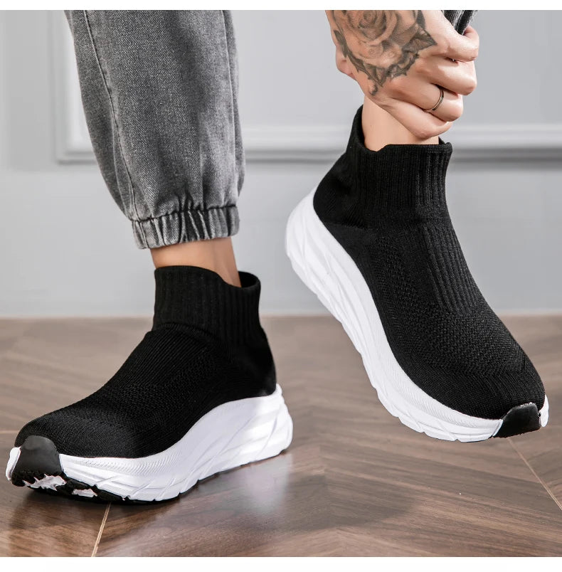 Men's Casual Sneakers Breathable Mesh Socks Shoes Fashion Sport Running Shoes Ankle Boots Slip-on Tennis Loafers For Women