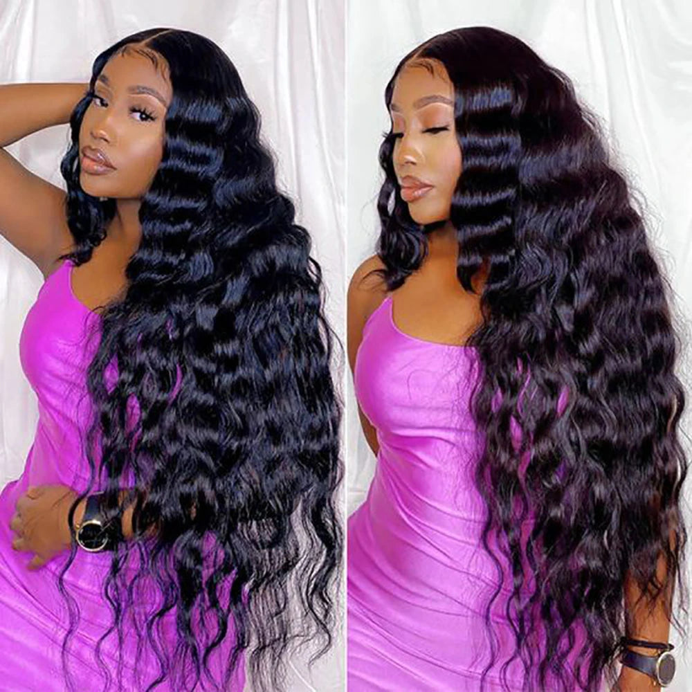 40 Inch Loose Deep Wave 13x4 13x6 HD Transparent Human Hair Wig 250 Density Brazilian Water Curly Nature Wave Lace Frontal Wigs