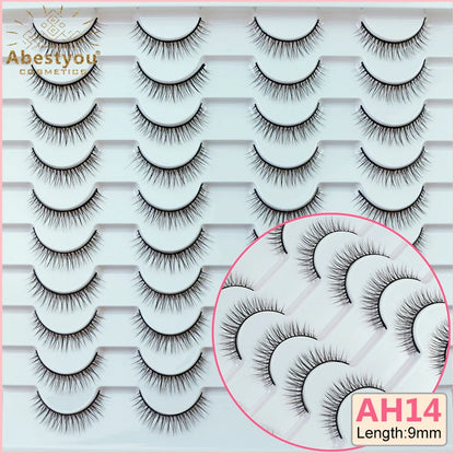 Abestyou 8mm 20Pairs Invisible Strip Soft Clear Band 3D Faux Mink Wispy Eyelash Korea High Quality Short Reusable Lashes Make-up