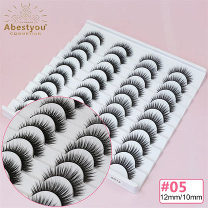 Abestyou 8mm 20Pairs Invisible Strip Soft Clear Band 3D Faux Mink Wispy Eyelash Korea High Quality Short Reusable Lashes Make-up