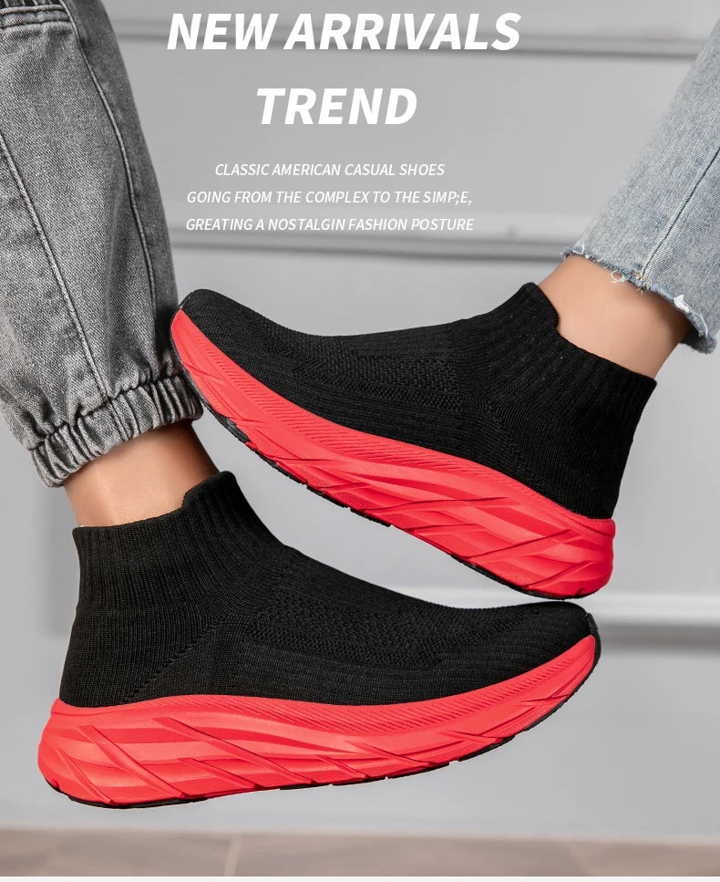 Men's Casual Sneakers Breathable Mesh Socks Shoes Fashion Sport Running Shoes Ankle Boots Slip-on Tennis Loafers For Women