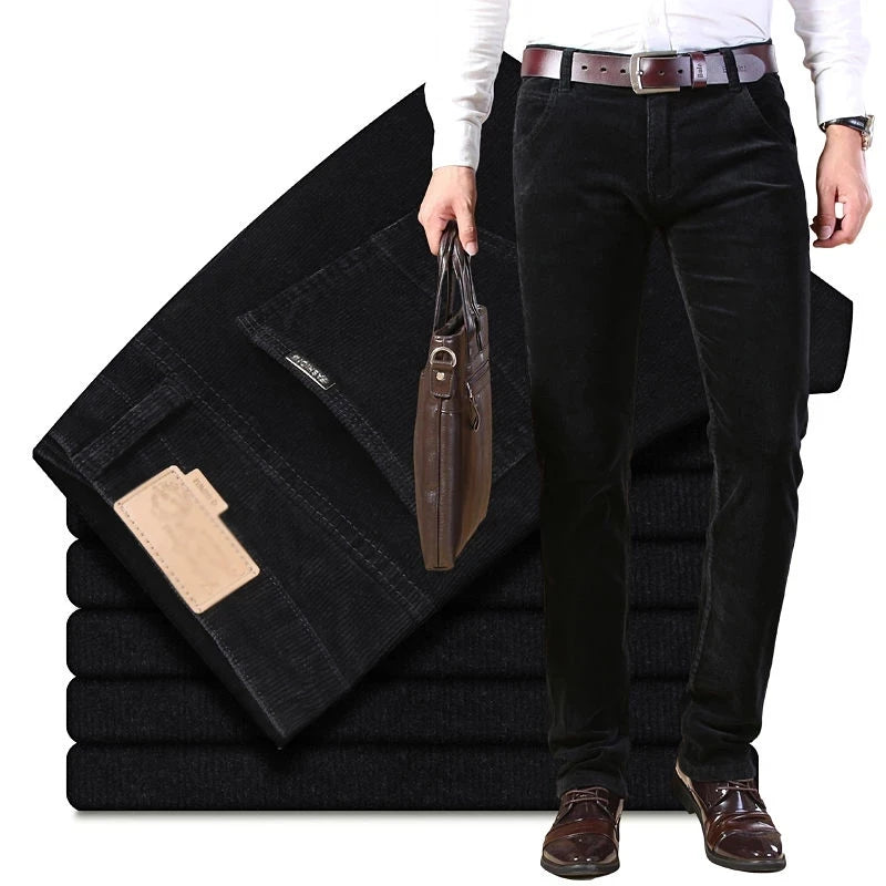 Autumn Winter Men`s Thick Warm Corduroy Pants Fleece Trousers Male Casual Business Style Long Jeans Men