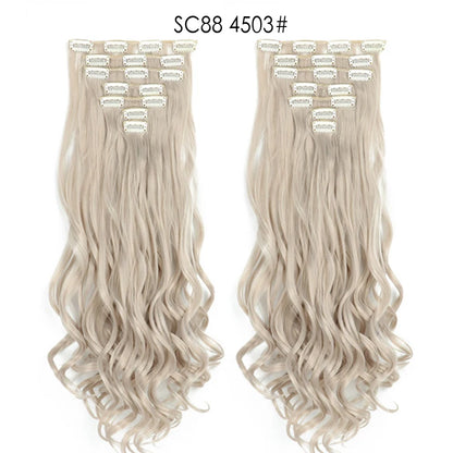 LINWAN Hair 22inch Ombre Hair Long Curly Hair Extension 16 Clips High Tempreture Synthetic Hairpiece Clip In Hair Extensions