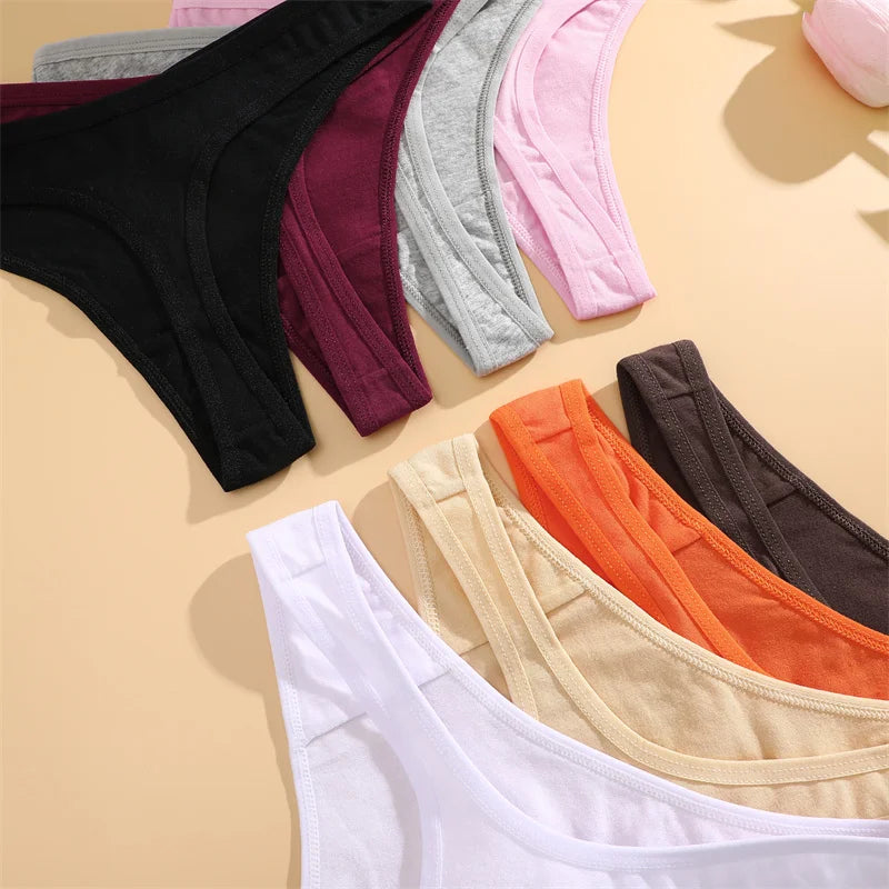 4PCS/Set Women Cotton Panties Seamless Low Rise Thongs V-Waist Solid Color Breathable Underwear Female Soft Lingerie Intimates