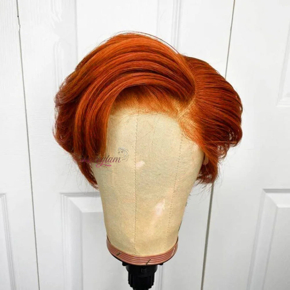 Pixie Cut Human Hair Wigs Orange Wig T Part Lace Wig Ginger Straight Short Human Hair Wigs perruque cheveux humain sans colle