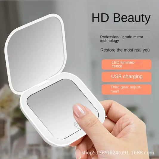 Mini Portable Folding Makeup Mirror Led Lights Magnifying Compact Pocket Travel Aesthetic Vanity Mirrors Make Up Tools