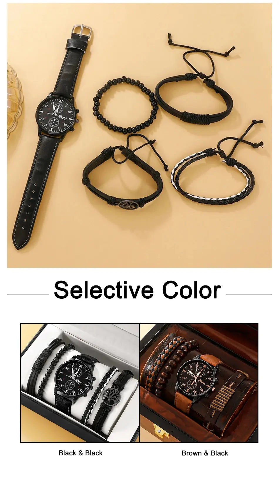 5PCS Set Fashion Mens Sports Watches Man Business Quartz Wristwatch Luxury Leather Bracelet Men Casual Clock Watch