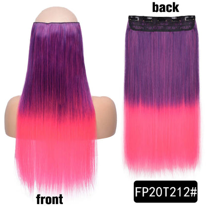 Synthetic Long Wavy 5 Clip In Hair Extensions 22Inch Synthetic Fiber Heat Resistant Hairpiece Black Pink False Hair Daily Use