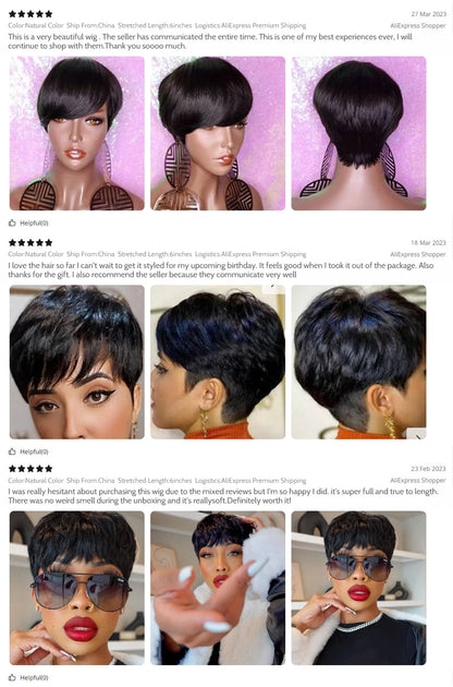 Human Hair Wigs Short Pixie Cut Wig Human Hair For Black Women Machine Made Wigs With Bangs Pixi Wig Perruque Cheveux Humain