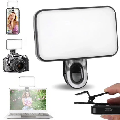 New 3 Modes Adjustable Brightness Portable Mini Selfie Fill Light Rechargeable Clip On For Phone Laptop Tablet Meeting Make Up