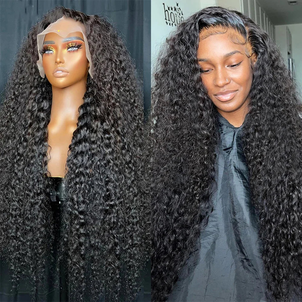 HD Transparent Deep Wave Frontal Wig 13x4/13x6 Curly Lace Front Human Hair Wigs For Women Wet And Wavy Water Closure Wig