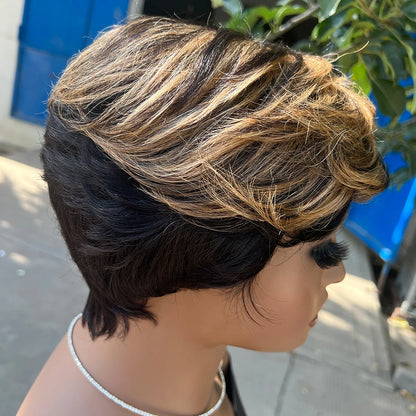 Human Hair Wigs Short Pixie Cut Wig Human Hair For Black Women Machine Made Wigs With Bangs Pixi Wig Perruque Cheveux Humain