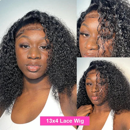 Kinky Curly Bob Cheap Wig Lace Frontal Human Hair Wigs 100% Brazilian Glueless Short Water Curly ForWomen 180Density Wear And Go