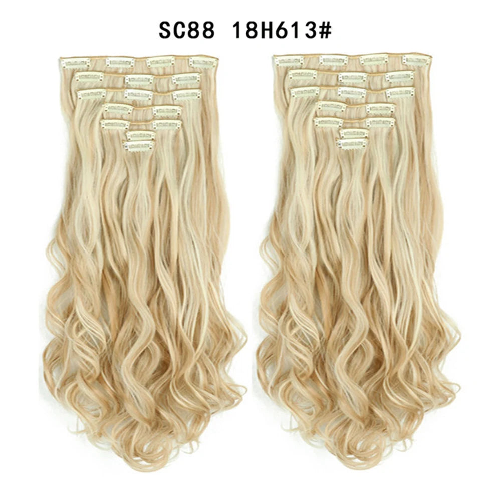 LINWAN Hair 22inch Ombre Hair Long Curly Hair Extension 16 Clips High Tempreture Synthetic Hairpiece Clip In Hair Extensions