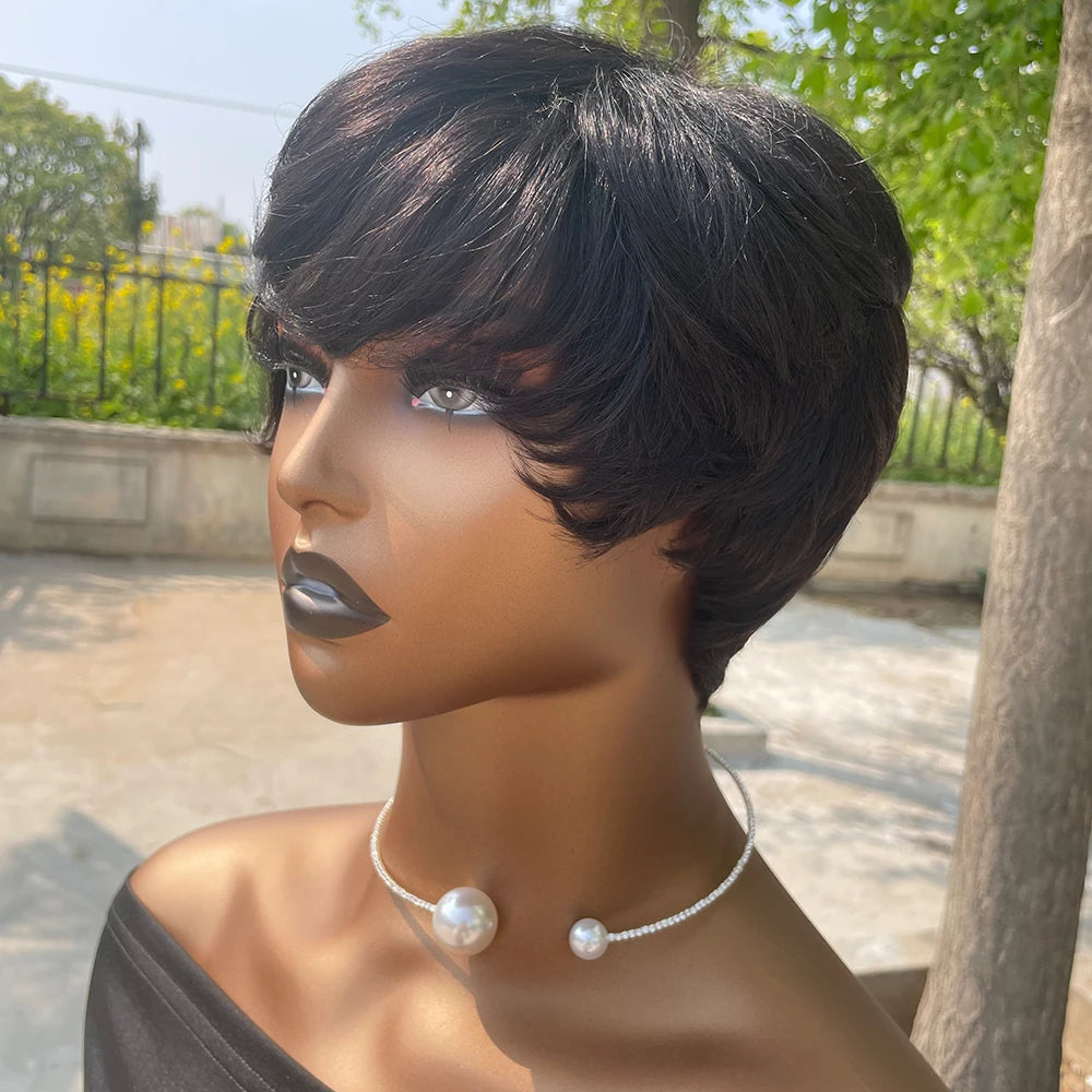 Human Hair Wigs Short Pixie Cut Wig Human Hair For Black Women Machine Made Wigs With Bangs Pixi Wig Perruque Cheveux Humain