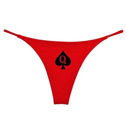 Q Spades Print Sexy Women Underwear Double Layer Thin Strap Thong for Women Sports GYM Seamless Ladies Girl Panties Gift for Her