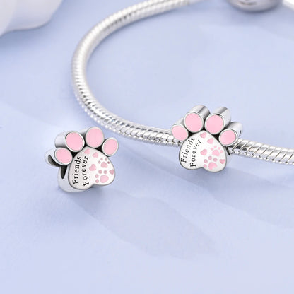 Dog Pet Charms 925 Silver Doggy Paw French Bulldog Bones Beads fit Original Pandora Bracelet DIY Fine Jewelry