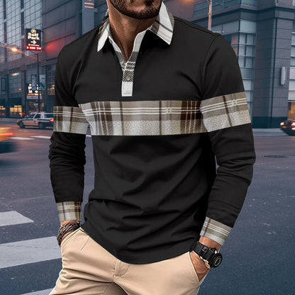 Men's long sleeve POLO shirt High quality Polo shirt four seasons casual ribbed long sleeve T-shirt black and white T-shirt S-3X