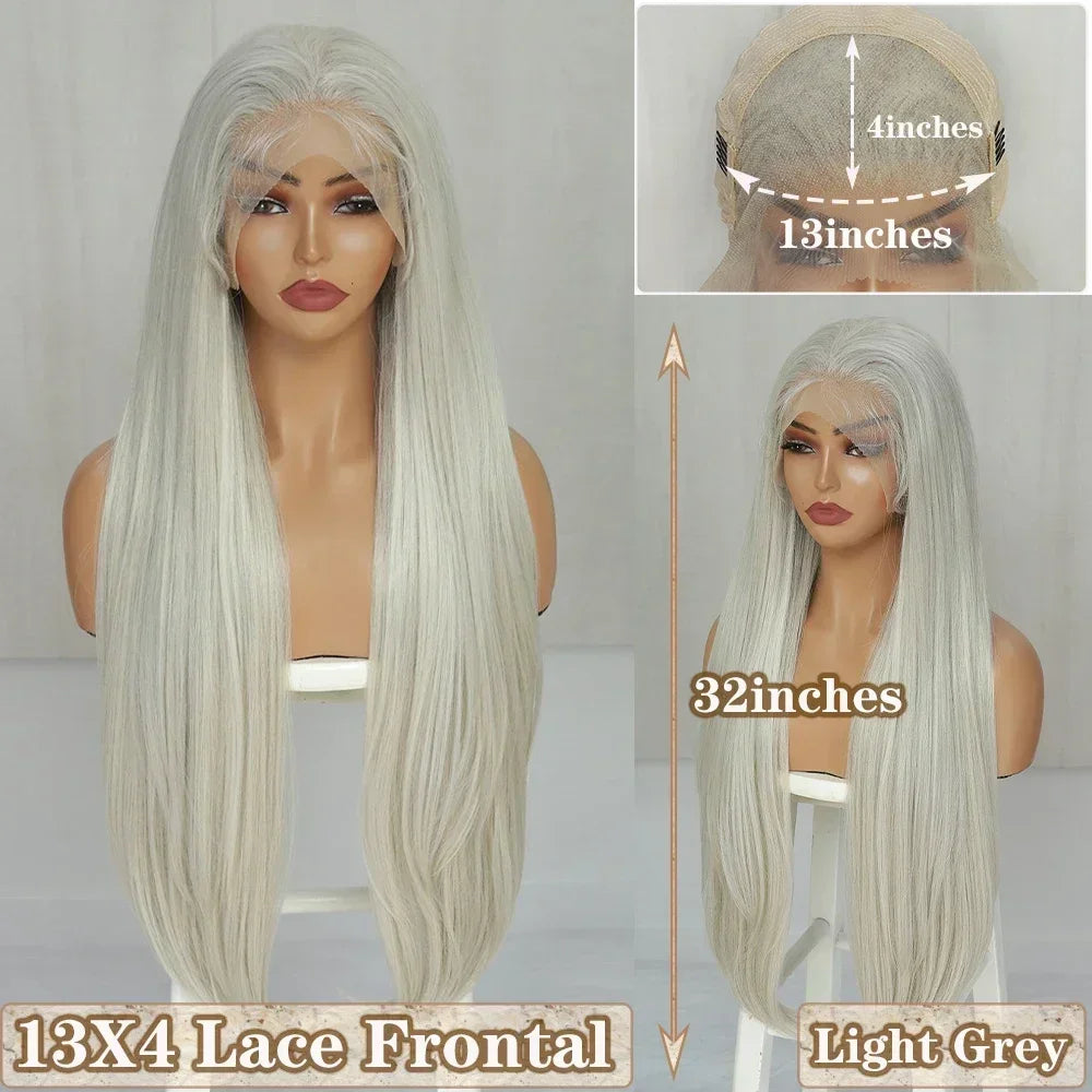 X-TRESS Long Straight Layered Wigs 13X4 Lace Frontal Free Part Synthetic Hair Wig with Baby Hair For Women 32inch Black Colored