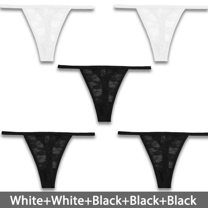 5PCS/Set Women's Underwear Lace Panties Floral Lingerie Woman Panties Sexy Thong G-String Female Pantys Perspective Intimates