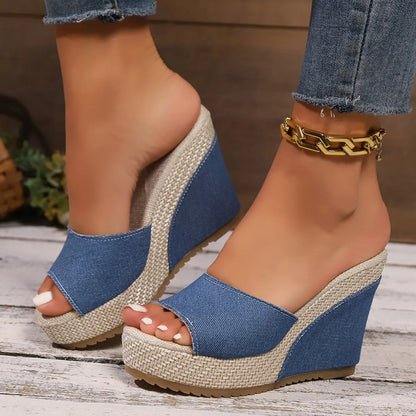 Women Wedges Slippers 2024 Summer New High Heels Women Sandals Shallow Outdoor Beach Platform Slippers Comfortable Slides Women