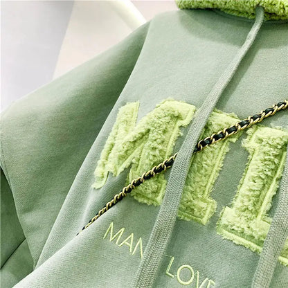 Fashion Patchwork Oversize Sweatshirt Women Winter Casual Loose Cotton Thick Letter Long Sleeve Hoodies Female Streetwear