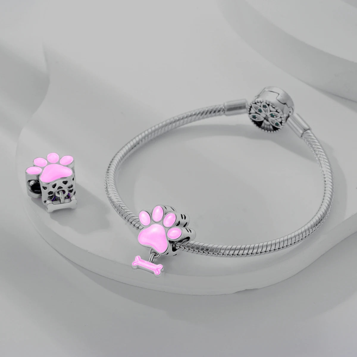 Dog Pet Charms 925 Silver Doggy Paw French Bulldog Bones Beads fit Original Pandora Bracelet DIY Fine Jewelry