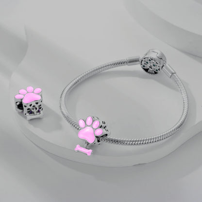 Dog Pet Charms 925 Silver Doggy Paw French Bulldog Bones Beads fit Original Pandora Bracelet DIY Fine Jewelry