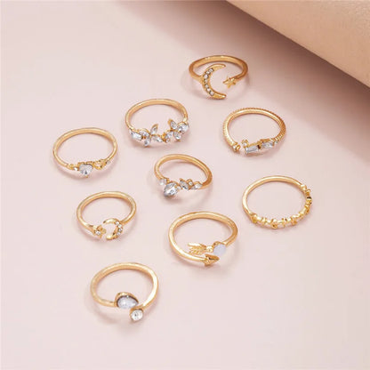 LETAPI 2024 New Fashion Bohemian Heart Ring Set For Women Crystal Stars Moon Flower Love Geometric Finger Vintage Jewelry Gifts