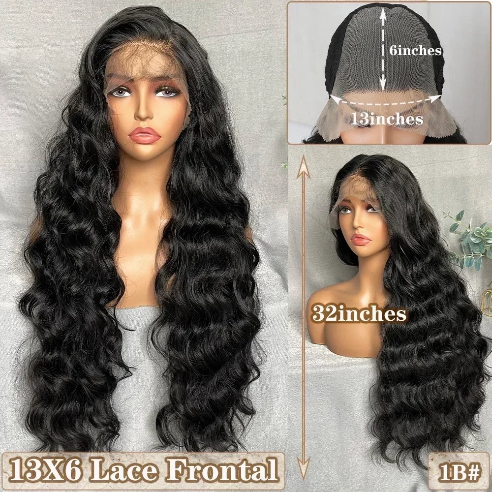 X-TRESS Long Straight Layered Wigs 13X4 Lace Frontal Free Part Synthetic Hair Wig with Baby Hair For Women 32inch Black Colored