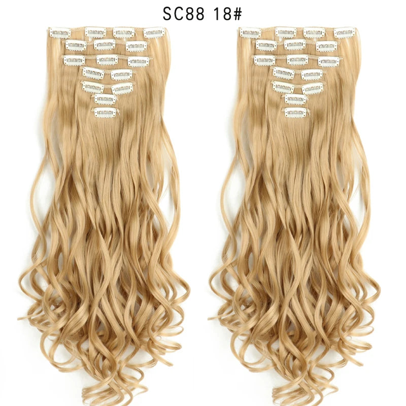 LINWAN Hair 22inch Ombre Hair Long Curly Hair Extension 16 Clips High Tempreture Synthetic Hairpiece Clip In Hair Extensions