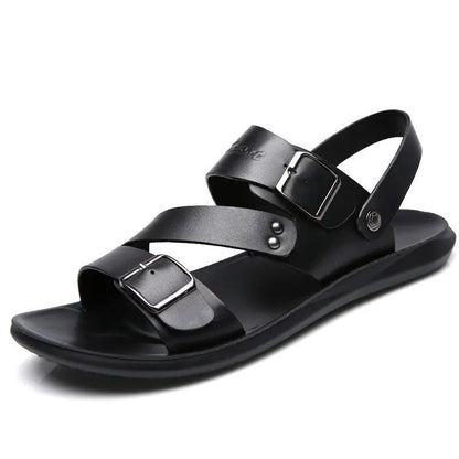 Simple Men's Sandals Solid Color PU Leather Men's Summer Shoes Casual Comfortable Open Toe Sandals Soft Beach Shoes Men's Sandal