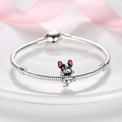 Dog Pet Charms 925 Silver Doggy Paw French Bulldog Bones Beads fit Original Pandora Bracelet DIY Fine Jewelry